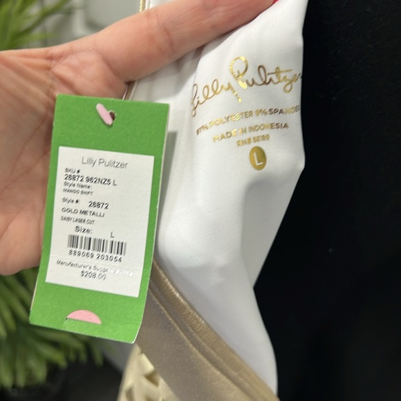 Lilly Pulitzer Mango shift dress gold metalli daisy laser out NWT Size L - Picture 5 of 8